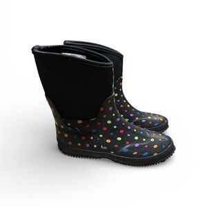 Western Chief Rubber Rain Boots Black Ditsy Dots - Women’s Size 8